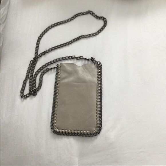 Handbag Phone Case Gunmetal Colored Chain Cross Body Leather Silver Color Silver - Picture 3 of 9